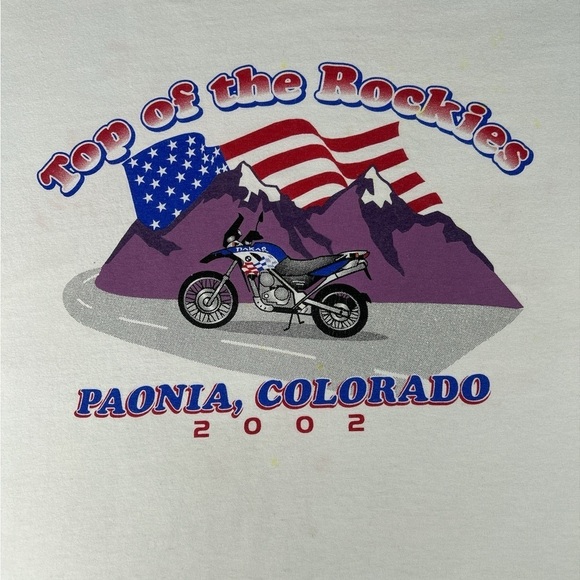 VTG Top of the Rockies Pionia,CO Motorcycle Rally 2002 White Men’s T-Shirt Sz L - Picture 1 of 7
